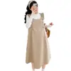 Vestido de Maternidad 2026 Otoño Invierno Estilo Francés Elegante Conjunto Holgado Cintura Ajustable Tejido de Punto + Falda de Lana de Maternidad
