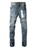 Jeans rasgados de corte slim para hombre con efecto de salpicaduras de pintura, lavados y desgastados, moda urbana, pantalones casuales retro americanos