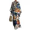 Conjunto de Dos Piezas para Mujer con Estampado de Nueva Tendencia Elegante para el Trabajo Moda Casual Camiseta de Manga Larga con Cuello Redondo + Pantalones Acampanados