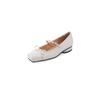 Sapatilhas Vermelhas da Moda com Laço Raso de 3cm Femininas Versáteis Bico Quadrado Salto Baixo Tira Única Elegantes Sapatos Pequenos de Couro