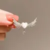 Broche de Alas de Ángel Corazón Gota de Agua para Mujer Lindo Ramillete de Otoño Lleno de Diamantes Accesorios Sencillos de Solapa de Alta Gama