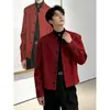 Novo blazer curto estilo chinês com ombreiras para homens, terno casual e estiloso de primavera para noivado, jaqueta slim fit com gola alta