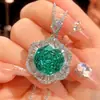 2025 Nuevo Joyería Huabi Base de Cobre Chapado en Oro Corte Milenio Verde Pala Temperamento Conjunto de Lujo Ligero para Mujer 16-12m