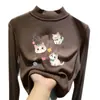 Ropa infantil versátil: nuevos estilos de otoño e invierno de tops forrados de felpa para niñas, con cuello semi-alto, diseñados para niños mayores, que brindan calidez y un look casual