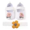 Zapatos de Princesa para Bebé de 0 a 1 Año de Primavera y Otoño Zapatos de Bebé con Flor de Lana en la Cabeza Banda para el Cabello Suela Suave Antideslizantes Zapatos para Niños Pequeños Total 2332