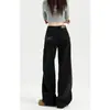 Jeans Negros de Pierna Ancha para Mujer 2025 Otoño Nuevo Cintura Alta Sueltos Estilizadores Estilo Perezoso Pantalones Rectos con Lazo