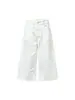 Calça jeans cropped americana retrô branca para mulheres, verão fina de cintura alta, petite, solta, reta, casual, perna larga, comprimento médio
