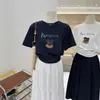 Camiseta de Manga Corta de Algodón Puro con Estampado de Cachorros Estilo Dibujo Animado, Corte Ajustado para Mujer, Top Holgado de Verano que Reduce la Edad, Camiseta Base de Moda
