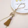 Cuerda de Mano Nudo Chino Colgante de Borla Estilo Tíbet Accesorios Lanyard para Teléfono DIY Colgante para Coche Colgante de Borla con Perla Dorada
