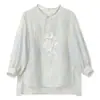 2026 Otoño Temprano Nueva Camisa Bordada Estilo Retro con Estilo Chino Tradicional y Diseño Artístico de Cuello Diagonal Top N7023