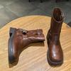Botas de Tacón Grueso para Mujer, Botas de Motociclista Retro Estilo Británico, Botines de Punta Cuadrada, Botas Vaqueras con Manga, Botas de Caballero