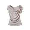 Estilo novo de verão ombro a ombro lyocell lã estilo desejo puro elegante afunilado cintura franzida manga curta blusa para mulheres