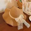 Sombrero de Playa de Paja Raffia Estilo Francés de Ala Ancha Sombrero de Protección Solar para Vacaciones en la Costa 2026 Nuevo Diseño Hueco Sombrero de Paja Parasol para Mujer