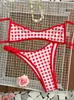 Conjunto Nuevo Estilo Europeo y Americano 2026 Bikini Atrevido de Cuadros Rojos y Blancos Ropa de Baño Transfronteriza Comercio Exterior en Stock