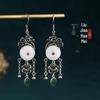 Chinês Clássico Imitação Hetian Jade Paz Fivela Brincos Tailandês Prata Artesanato Borla Brincos Fairy Style Traje Antigo Hanfu Brincos Mulheres