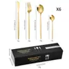Amazon Portugal Transfronterizo Juego de Cubiertos de Acero Inoxidable para Comida Occidental Cuchillo para Bistec, Tenedor y Cuchara 4 Componentes Juego de 24 Piezas