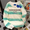 Camiseta de Algodão Tie-Dye com Estampa de Letras Hip Hop Americano Manga Longa Feminina Outono Retrô Estampada Criativa Casual