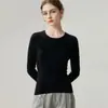Suéter de cachemira 100% pura de cuello redondo ajustado para mujer, nueva camiseta base de punto para otoño e invierno, top interior de manga larga