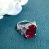 Anillo de Diamante de Alto Carbono con Temperamento de Lujo Ligero Brillante Nicho Exquisito Incrustado con Corindón Rojo Anillo para Mujer