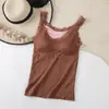 Chaleco Cálido de Encaje Térmico para Mujer, Forro Polar, Grueso, Tallas Grandes, Adelgazante, Ajuste Ceñido, Camiseta Base con Almohadillas Integradas en el Pecho