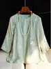 Camisa de Cuello Redondo Estilo Tang Mejorada Bordada Primavera y Verano Nuevo Retro Botón de Solapa Diagonal Casual Moda Nacional Nuevo Estilo Chino Top