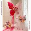 DIY Fantasía Flor Artificial Combinación de Colores Mariposa de Malla Decoración de Boda Fondo de Pared para Fotos Set de Decoración de Boda Cumpleaños