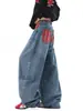 Jeans Scimitar de Xadrez High Street Americano para Mulheres 2025 Outono e Inverno Novo Design Calças Casuais Calças Scimitar de Perna Larga