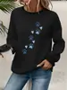 Suéter Casual de Moda para Mujer Otoño e Invierno Holgado Cómodo Cálido Brooklyn Los Ángeles Estampado Cuello Redondo Manga Larga