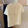 Camiseta Rosa 100% Algodão para Mulheres, Manga Curta com Caimento Normal nos Ombros, Novo Estilo Verão 2026, Simples e Versátil, Rejuvenescedora, Emagrecedora, Top Petite
