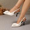 Transfronteiriço 2025 Europeu e Americano Exportação Novos Sapatos Femininos Salto Agulha Bico Fino Seda e Cetim Flor na Parte de Trás Vazado Sandálias Femininas Xlv355-1