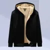 Moletom com capuz de lã de cordeiro transfronteiriço para homens, estilo outono e inverno, forrado com fleece, espessado, peça superior quente, corte solto, tamanho grande, moletom de casal para homens