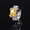 Joias Huabi Base de Cobre Banhado a Ouro Diamante de Alto Carbono Flor de Gelo Diamante Quadrado Laço de Cobre Anel de Luxo Leve para Mulheres 8*10
