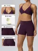 Conjunto de yoga con sensación nude, sujetador deportivo cepillado de doble cara, shorts de melocotón para glúteos, conjunto de fitness de dos piezas 52736+62428