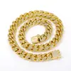 Cadena Cubana de 18MM Chapada en Oro Europea Pulsera de Personalidad para Hombre con Circonita de Cobre Totalmente Diamantada Estilo Grueso de Moda