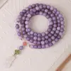 Pulseira Raiz de Bodhi Jasmim Violeta 108 Contas Brancas Esculpida Flor de Lótus Semente de Bodhi Feminina Contas de Buda Pulseira Colar