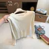 Suéter de punto acanalado de manga larga para mujer, otoño, estilo coreano, corte ajustado, versátil, adelgazante, jersey, prenda interior, elegante, moderno, top casual