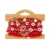 Pulseira Europeia e Americana de Dia dos Namorados com Múltiplas Camadas e Diamantes, Pingente de Coração Vermelho, Pulseira Elástica com Contas de Cerâmica Soft