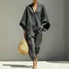 Moda Verão Europeia e Americana Transfronteiriça 2026 Estilo Casual Feminino Design Manga Morcego Gola V Caimento Solto Conjunto