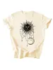Amazon eBay estação independente moda versátil elegante feminina corrente sol lua estrela gola redonda manga curta camiseta