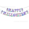 Bandeirinhas de Banner de Crânio a Laser para Halloween, Bandeirinhas Coloridas, Decorações para Festa de Halloween, Enfeites Pendurados de Papel Colorido