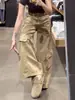 Jeans Cargo Gruesos de Forro Polar Estilo Retro Americano para Mujer Tallas Grandes, Otoño e Invierno, Cintura Alta, Adelgazantes, Pierna Recta, Pierna Ancha para Mujeres Tallas Grandes