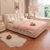 Tela de chenilla simple y moderna color crema estilo ins puff madera maciza dormitorio principal apartamento pequeño tatami cama de boda