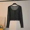 Nuevo Cárdigan de Punto de Seda Helada con Ribete de Encaje para Mujer, Ropa Corta Protectora del Sol, Camisa para Aire Acondicionado Combinada con un Vestido Camisola Blanco