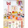 Decoración de primer cumpleaños con notas adhesivas de colores, pastel, tablero KT, globos para niños y niñas, accesorios para fotos de escena de hotel, pared de fondo
