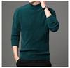 Suéter de visón de otoño e invierno, camisa de punto de color sólido grueso verde medio, suéter de cuello medio alto de talla grande para hombre