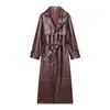 Ins estilo europeu e americano transfronteiriço 2026 nova moda elegante feminino atacado para o dia a dia jaqueta longa de couro com cinto