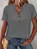 Moda Femenina Primavera/Verano 2025 para Comercio Exterior Amazon Transfronterizo Nuevos Productos Estilo Europeo y Americano Color Sólido Botón de Giro Tops de Manga Corta de Moda para Mujer