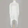 Ropa Europea y Americana Nueva de Playa Protección Solar para Mujer Blusa Pulóver de Encaje con Cuello en V Blanca Larga con Borlas Camisa Larga de Bikini Calada