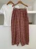 Calça Xadrez Versátil para Mulheres Primavera/Verão 2026, Estilo Japonês Texturizado, Fina, Cintura Elástica, Caimento Solto, Emagrecedora, Calça Casual de Nove Quartos