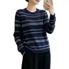 Suéter de punto a rayas con cuello redondo para mujer, nueva colección otoño/invierno 2026, estilo holgado y relajado, de manga larga, tejido fino, adecuado como capa base o top